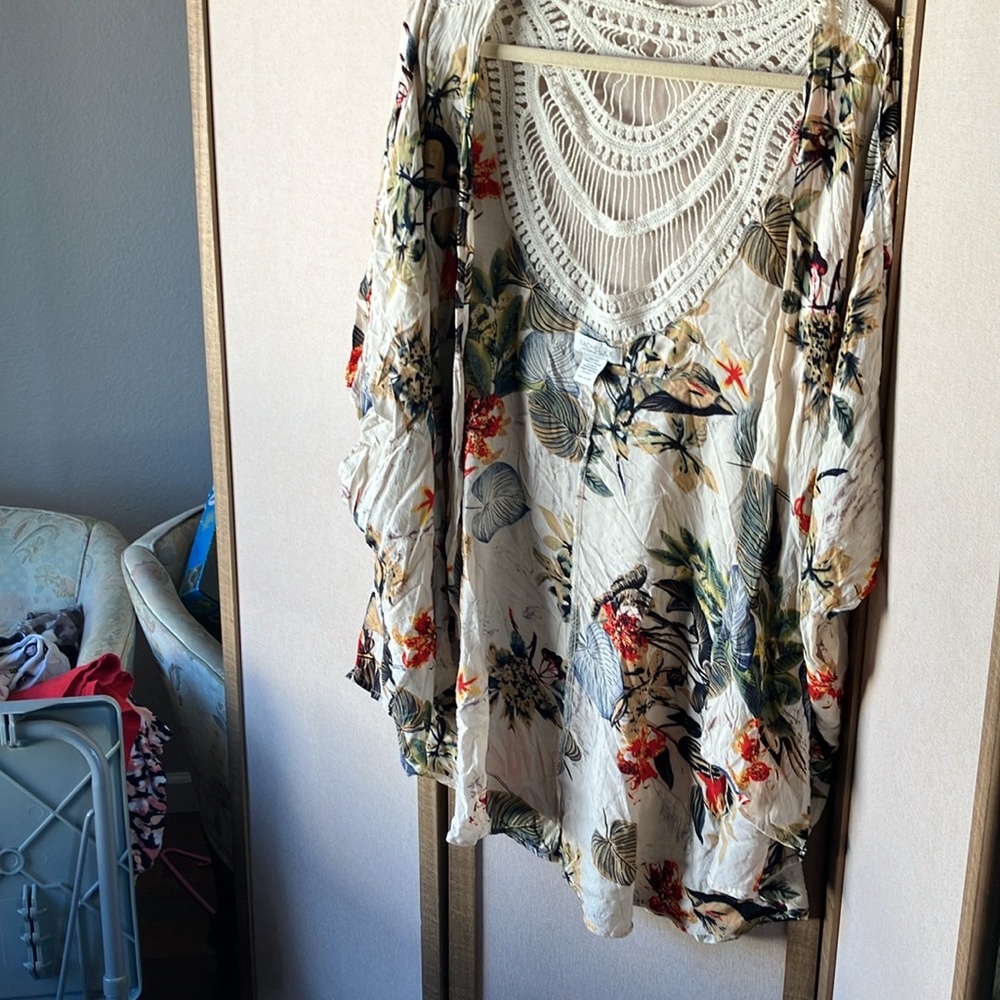 FINAL MARKDOWN Rachel Zoe multi color Patterned style short sleeve coverup osfm